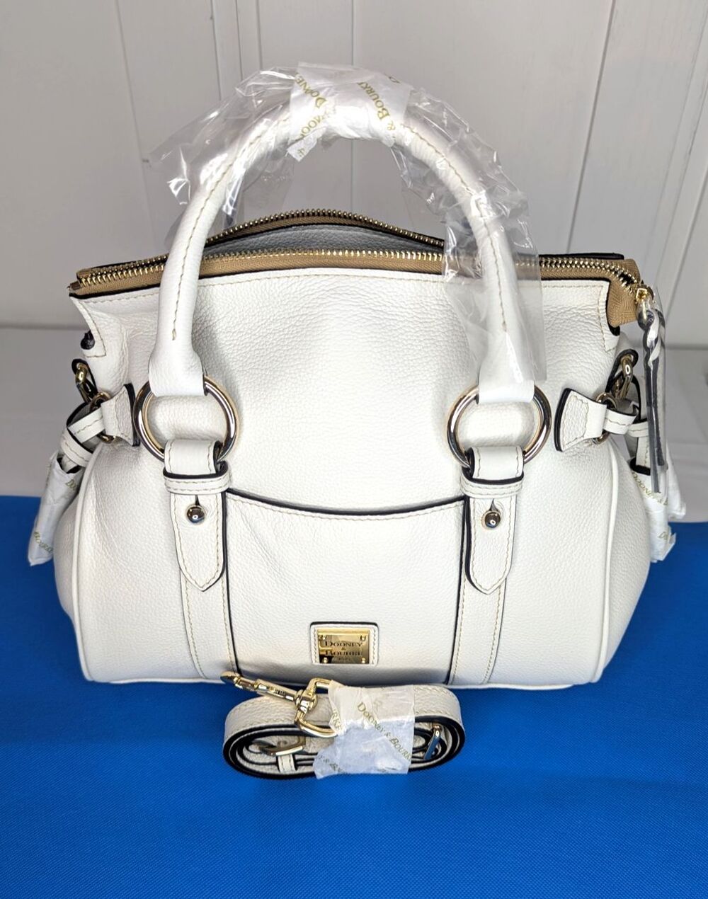 Dooney & Bourke Pebbled Leather Sorrento Satchel 30 with Pocket - Off White, NWT - Picture 4 of 12